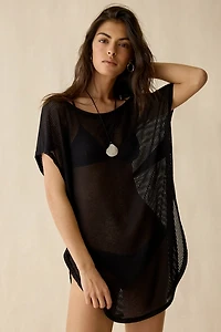 Out From Under Aruba Sheer Mesh Boatneck Off-Shoulder Tunic Top