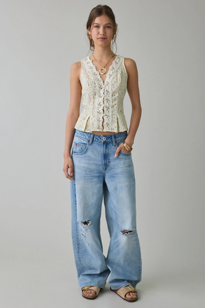 Kimchi Blue Aurelia Lace Trim Sleeveless Blouse