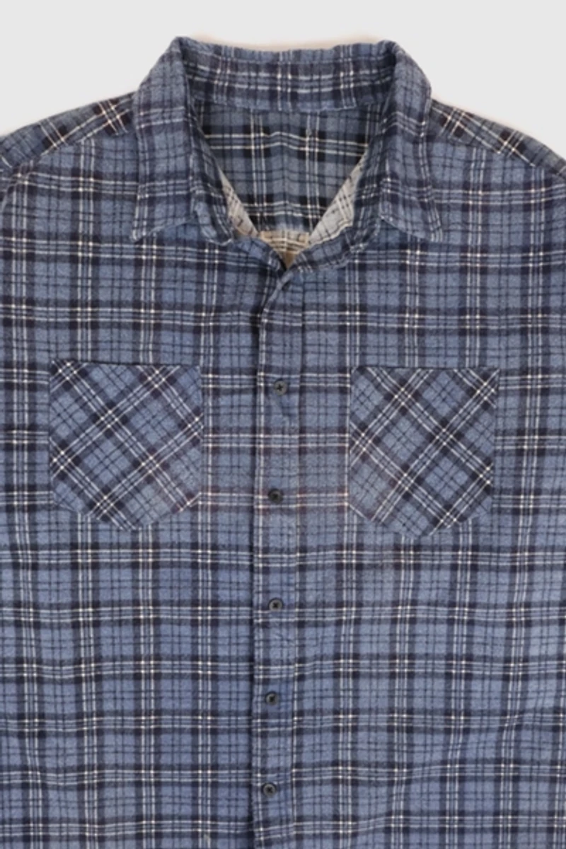 Vintage Blue Plaid Flannel Button-Down Shirt