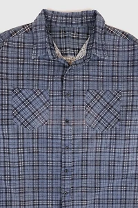 Vintage Blue Plaid Flannel Button-Down Shirt