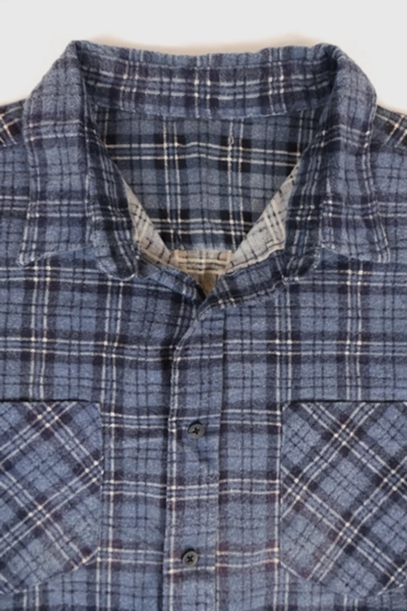 Vintage Blue Plaid Flannel Button-Down Shirt