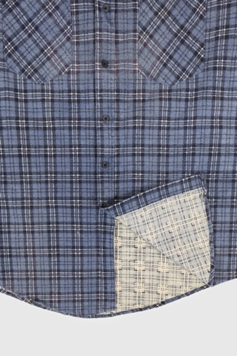 Vintage Blue Plaid Flannel Button-Down Shirt