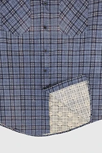 Vintage Blue Plaid Flannel Button-Down Shirt