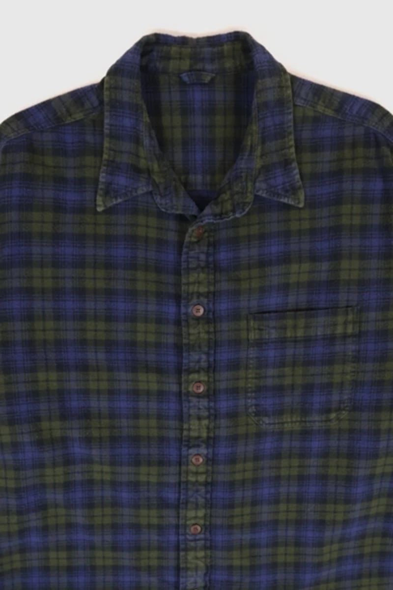 Vintage Green Plaid Flannel Button-Down Shirt