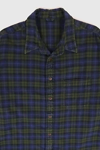 Vintage Green Plaid Flannel Button-Down Shirt