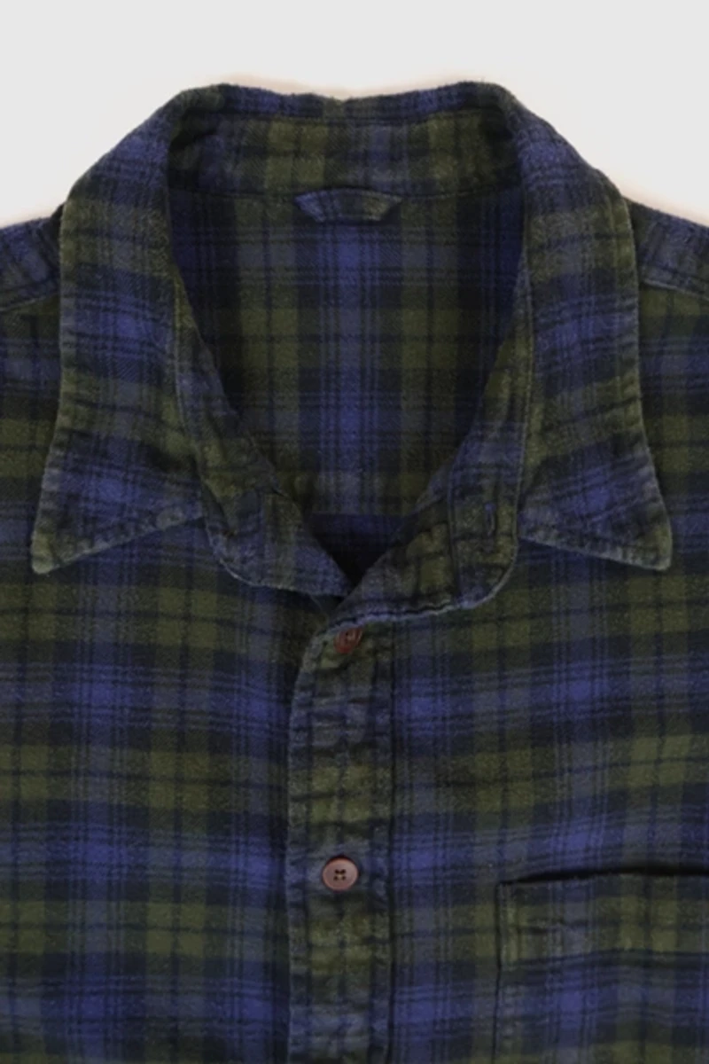 Vintage Green Plaid Flannel Button-Down Shirt