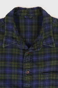 Vintage Green Plaid Flannel Button-Down Shirt