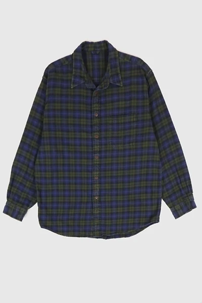 Vintage Green Plaid Flannel Button-Down Shirt