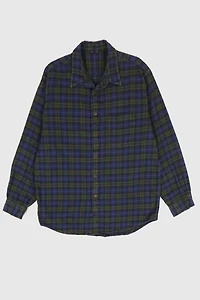 Vintage Green Plaid Flannel Button-Down Shirt
