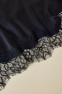 Lace Trim Satin Triangle Hair Scarf