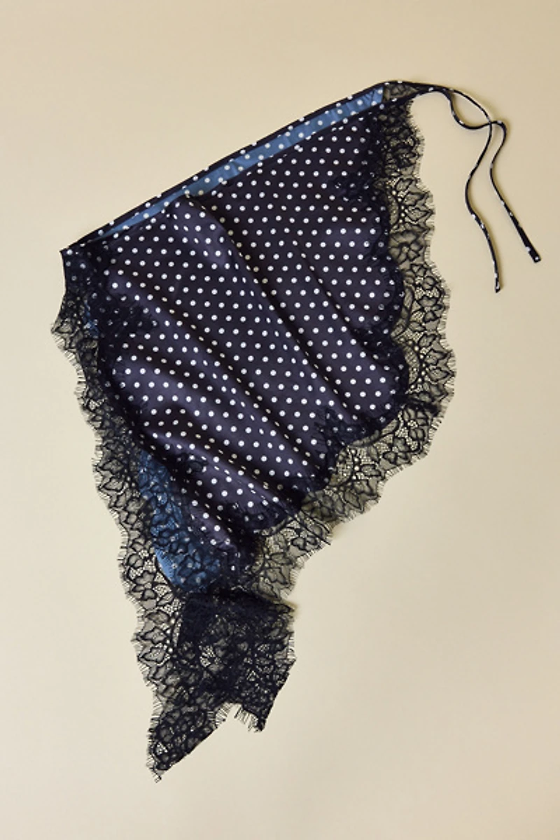 Lace Trim Satin Triangle Scarf