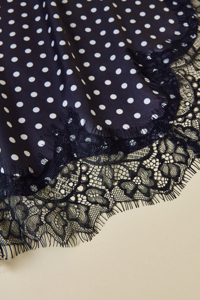 Lace Trim Satin Triangle Scarf