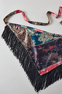 Tassel Trim Satin Triangle Scarf