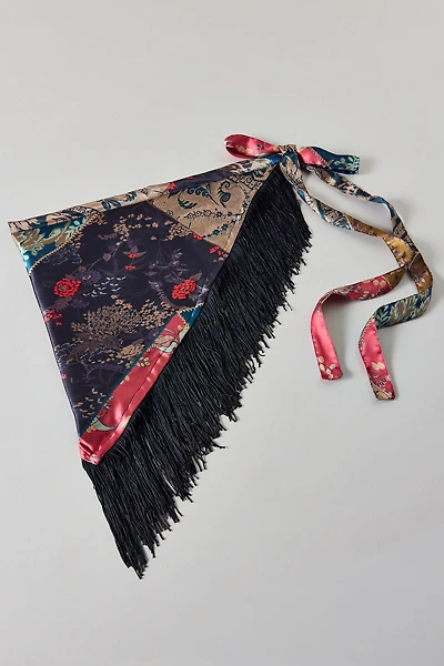 Tassel Trim Satin Triangle Scarf