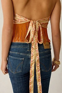 Tassel Trim Satin Triangle Scarf