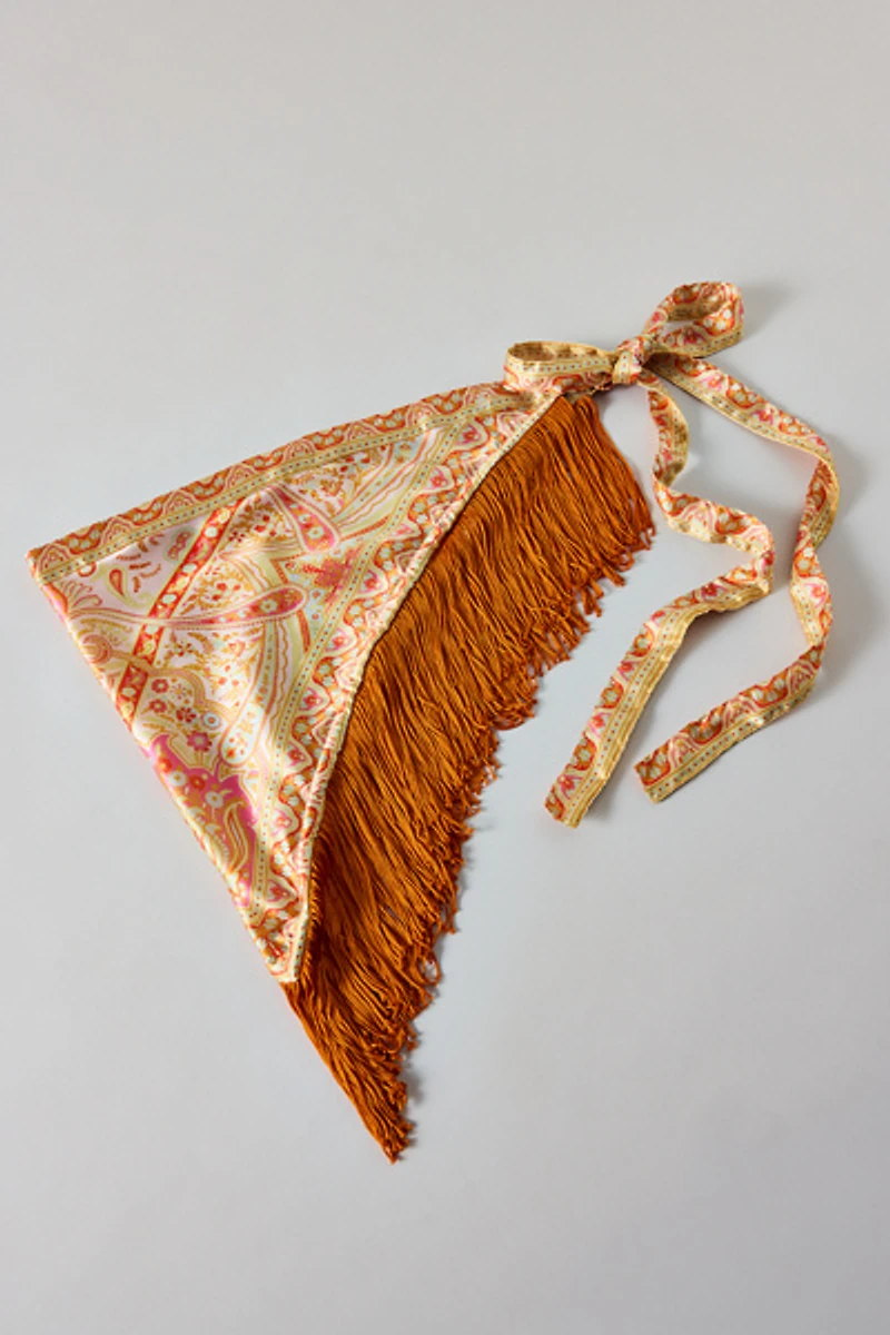 Tassel Trim Satin Triangle Scarf