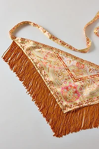 Tassel Trim Satin Triangle Scarf