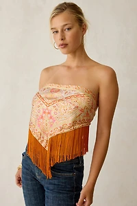 Tassel Trim Satin Triangle Scarf