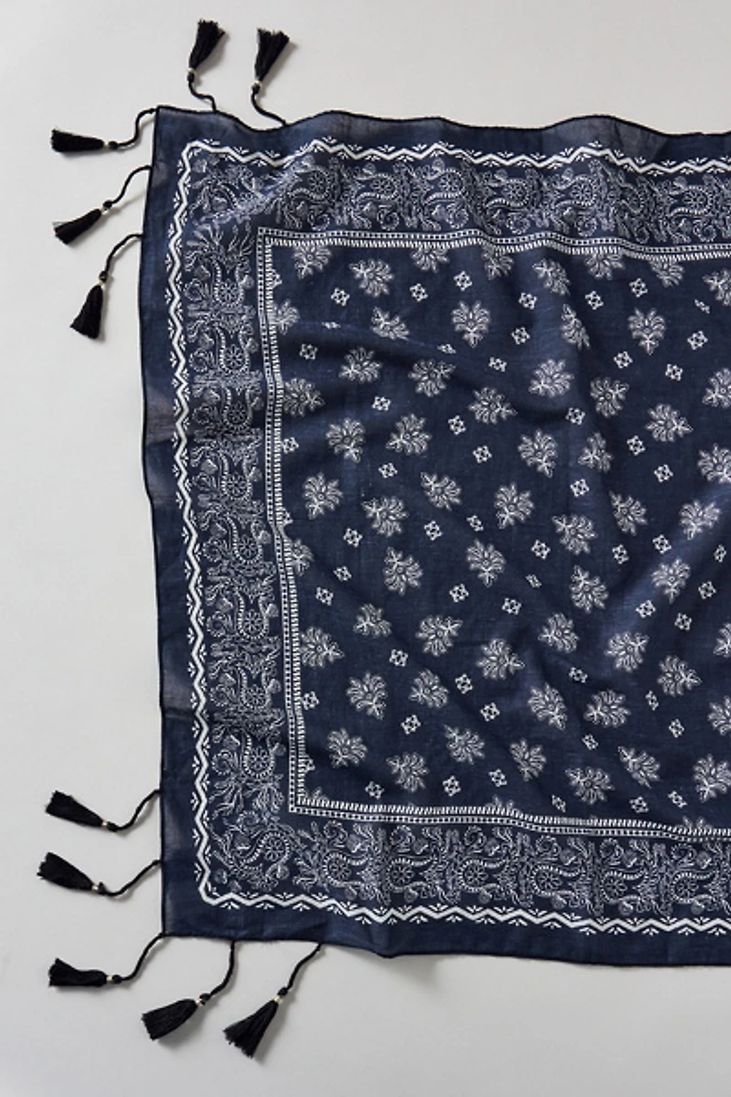 Fringe Trim Oversized Cotton Bandana