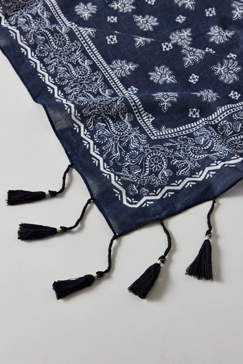 Fringe Trim Oversized Cotton Bandana