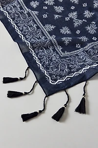 Fringe Trim Oversized Cotton Bandana