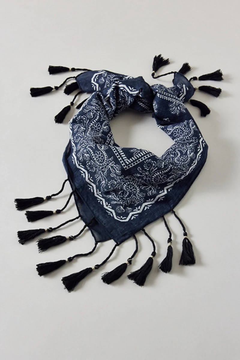 Fringe Trim Oversized Cotton Bandana