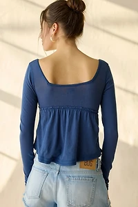 BDG Brittney Long Sleeve Henley Babydoll Top