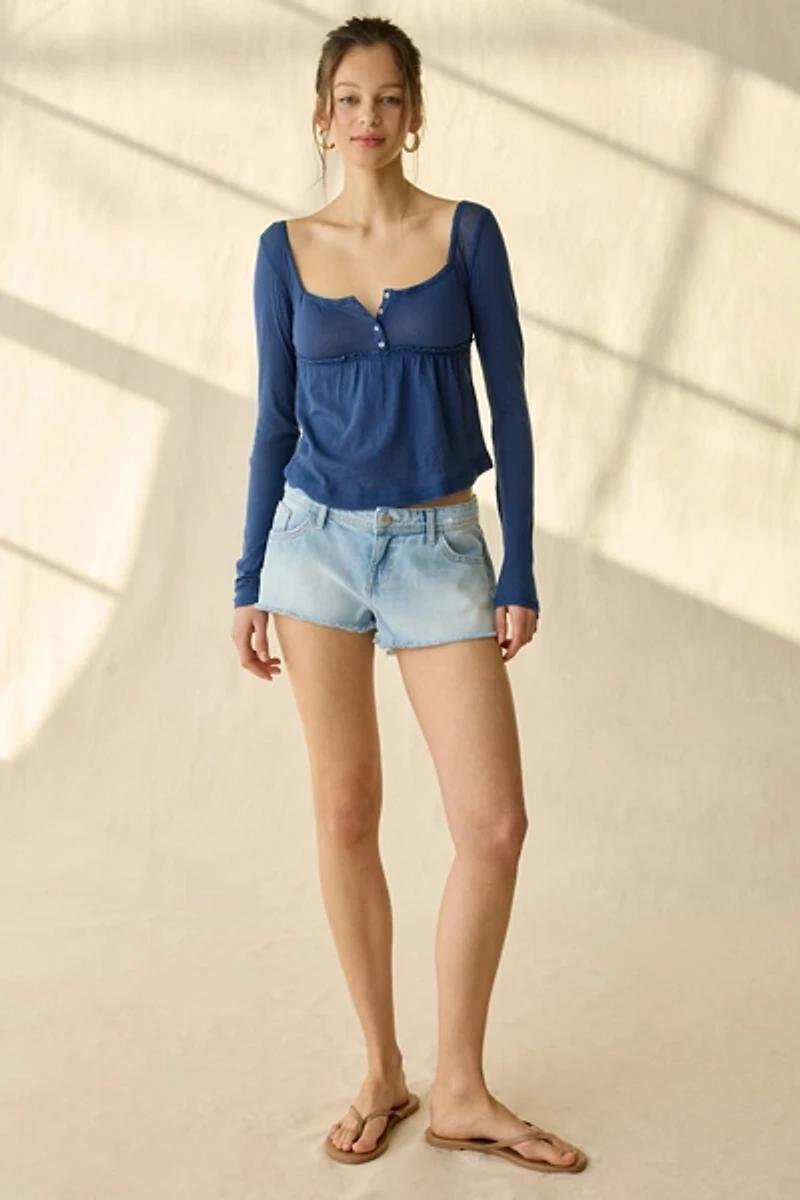 BDG Brittney Long Sleeve Henley Babydoll Top