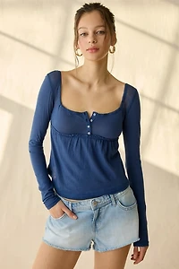 BDG Brittney Long Sleeve Henley Babydoll Top
