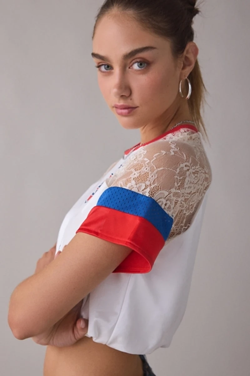 BDG Striker Lace Trim Cropped Jersey Tee