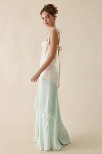 For Love & Lemons Andrea Jacquard Satin Fringe Maxi Dress