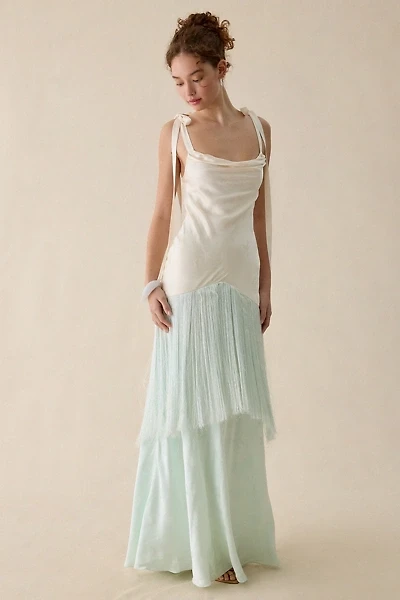 For Love & Lemons Andrea Jacquard Satin Fringe Maxi Dress