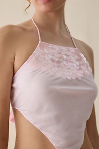 For Love & Lemons Cosmo Paillette Sequin Halter Neck Top