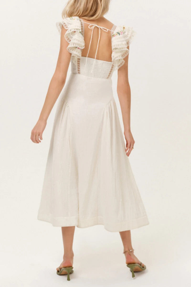 For Love & Lemons Leah Embroidered Cotton Midi Dress