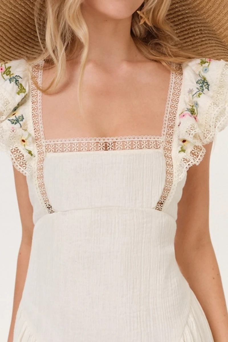 For Love & Lemons Leah Embroidered Cotton Midi Dress