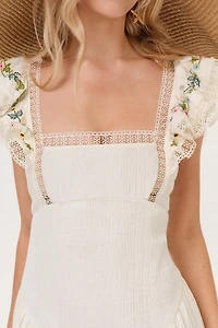 For Love & Lemons Leah Embroidered Cotton Midi Dress