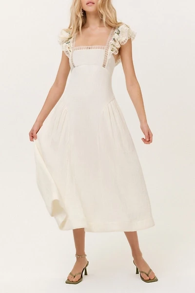 For Love & Lemons Leah Embroidered Cotton Midi Dress