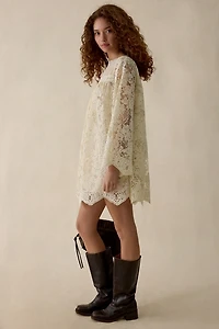 For Love & Lemons Kaia Corded Lace Long Sleeve Mini Dress