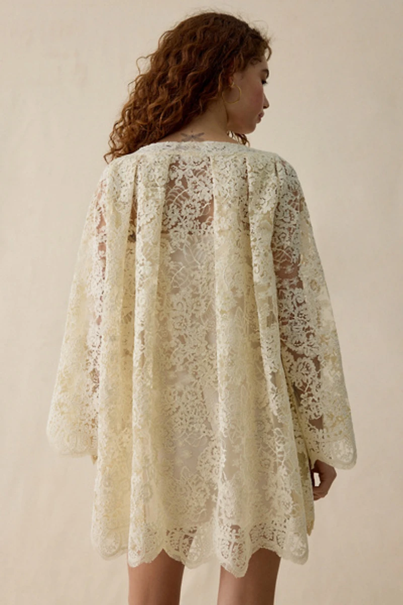 For Love & Lemons Kaia Corded Lace Long Sleeve Mini Dress