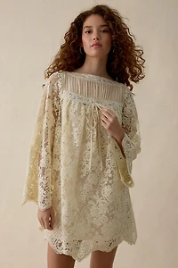 For Love & Lemons Kaia Corded Lace Long Sleeve Mini Dress