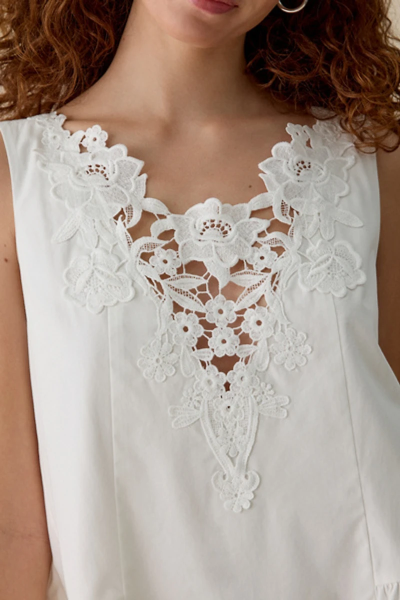 For Love & Lemons Nicola Lace Applique Babydoll Mini Dress