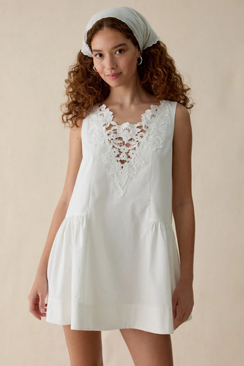 For Love & Lemons Nicola Lace Applique Babydoll Mini Dress