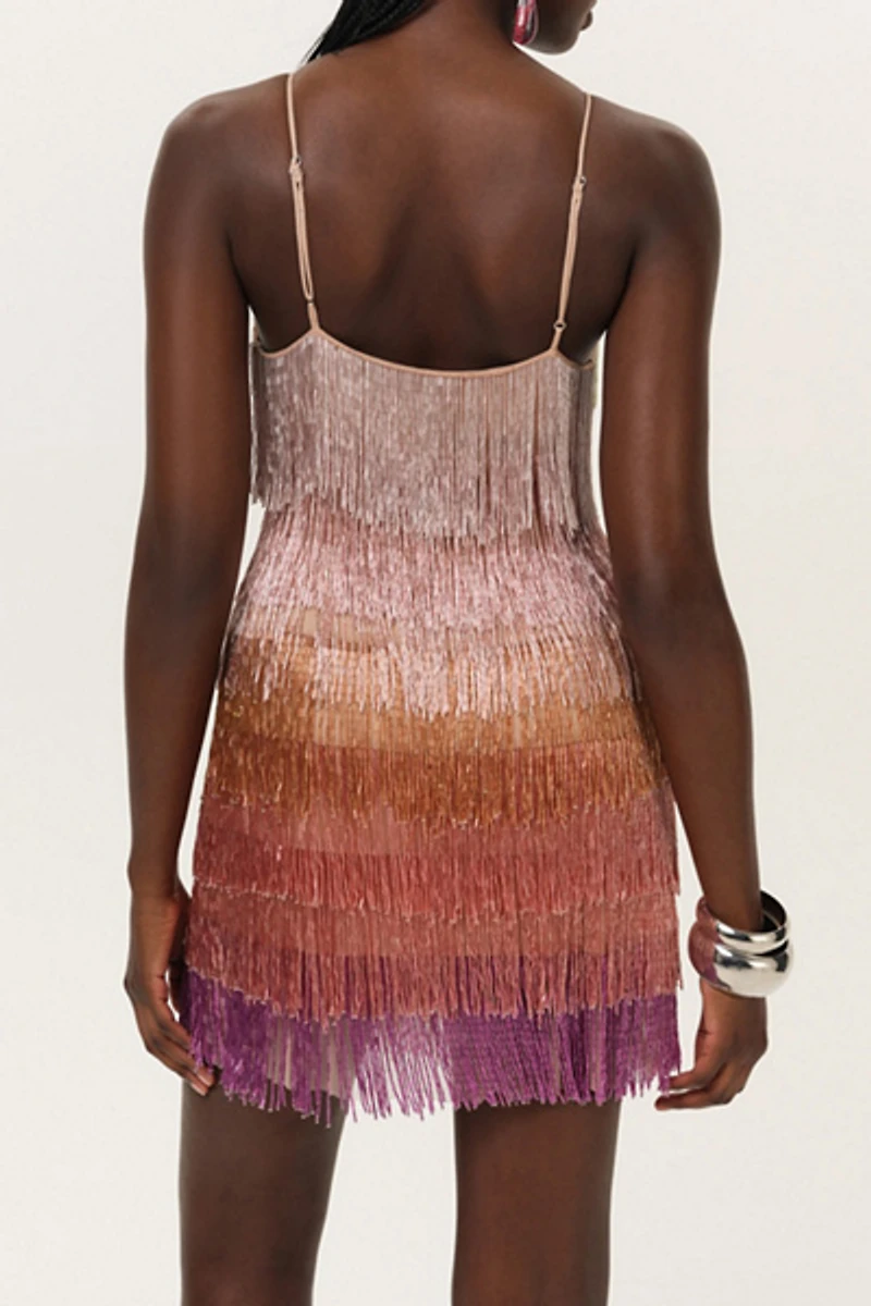 For Love & Lemons Tropic Crush Beaded Fringe Mini Dress
