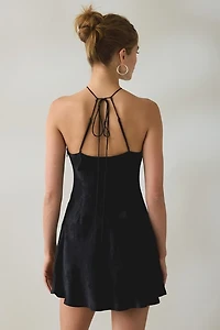 For Love & Lemons Adrift Keyhole Cutout High Neck Mini Dress