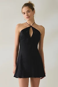 For Love & Lemons Adrift Keyhole Cutout High Neck Mini Dress