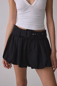 For Love & Lemons Isla Belted Bubble Hem Denim Shorts