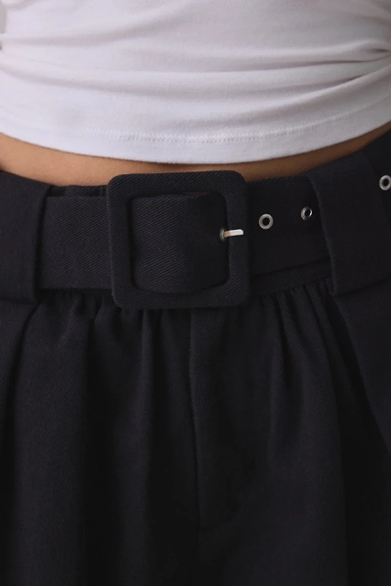 For Love & Lemons Isla Belted Bubble Hem Denim Shorts