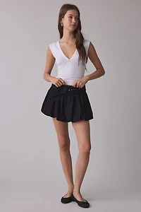 For Love & Lemons Isla Belted Bubble Hem Denim Shorts