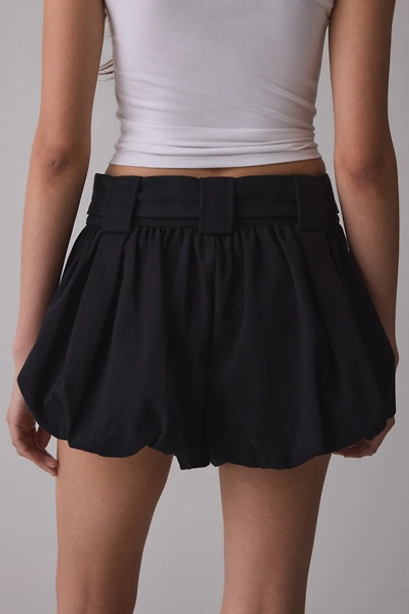 For Love & Lemons Isla Belted Bubble Hem Denim Shorts