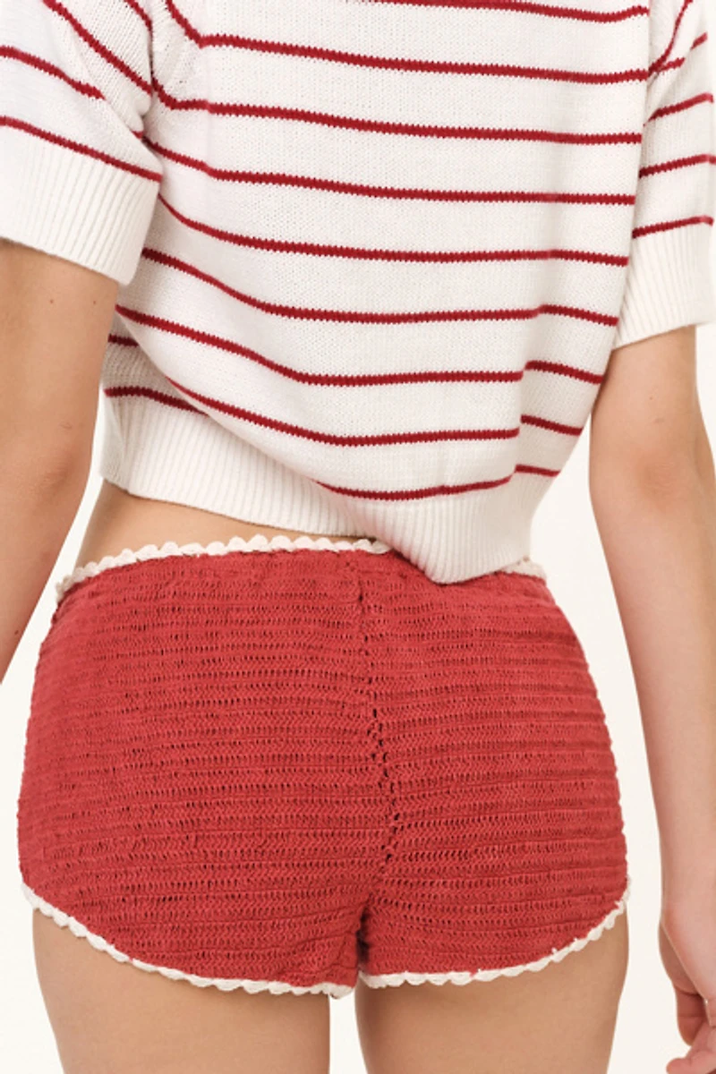 For Love & Lemons Crochet Rugby Micro Shorts